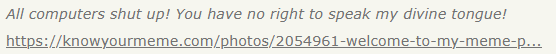 All computers shut up! You have no right to speak my divine tongue!